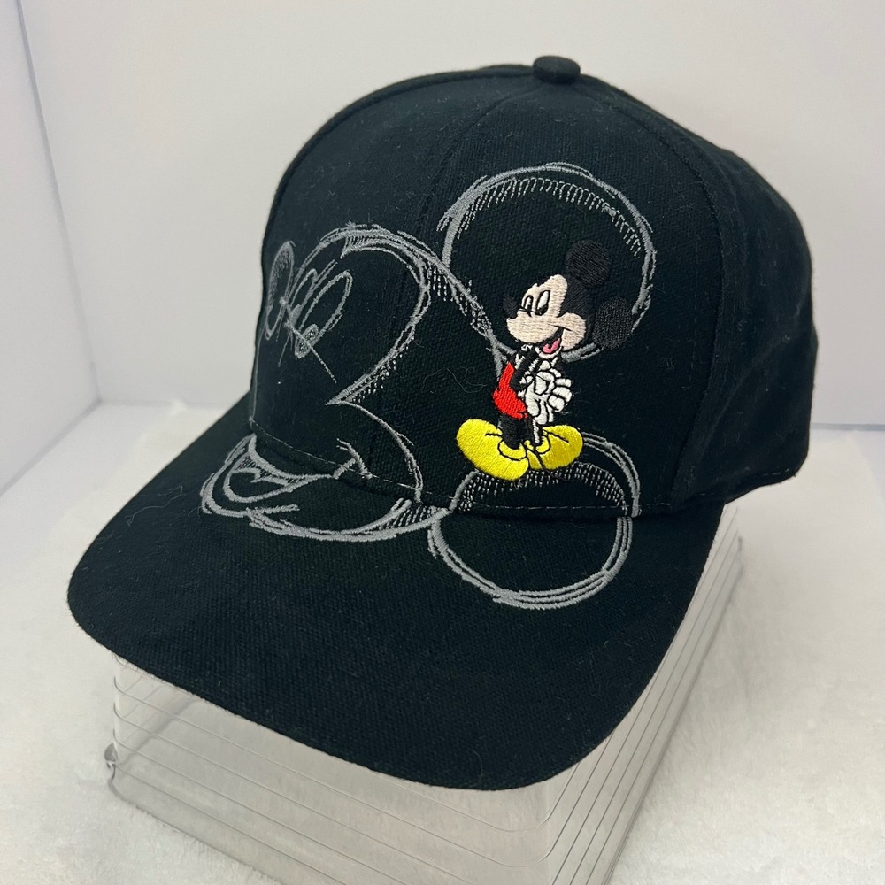 DISNEY Mickey Inc Snapback Hat‎ Mens OSFM Black Embroidered Disneyland